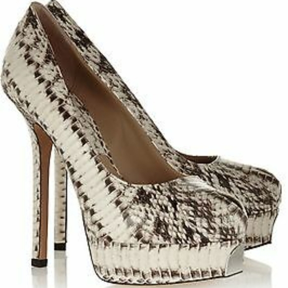 Michael Kors snakeskin peep toe stiletto platform heels - Picture 1 of 12